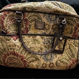 Vintage Liz Claiborne Elegant Floral Travel Bag - Red, Green, Brown